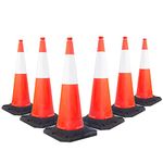 39 Inch Reflective Traffic Cone - 6Pcs | PPC Safety Cone with Weighted PE Base | High Visibility Multipurpose Cone - Red | Road Parking Cone for Traffic Control, Hazard Marking, Emergency, etc (6)