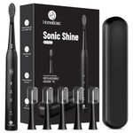 HOMEBASIC Sonic Shine Electric Toothbrush with 6 Dupont Brush Heads, 3 Modes, Smart Timer, USB-C Rechargeable, 50-Days Battery Lasting , IPX7 Waterproof, Quiet Motor, Travel Case – Black, Adult Oral Care