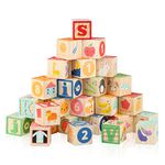 Joqutoys 1.65” ABC Wooden Building Blocks, 26PCS Stacking Alphabet Letter and Counting Block Set with Storage Bag for Toddlers