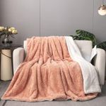 DaDa Bedding Coral Pastel Peach Rose Faux Fur Throw Blanket - Dreamy Geometric Embossed Sherpa Backside - Super Soft Warm Cozy Plush Fluffy - 63" x 90"