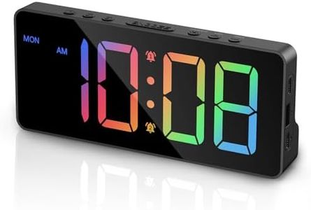 AMIR Digital Clock Large Display, LED Alarm Clock for Bedroom, USB/Battery Powered Beside Clock with Date, 12/24H, 3 Levels Volume, 4 Alarm Modes, Brightness Adjustment, DST, Night Mode (Colorful)