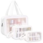 Umtiti 3pcs Waterproof Cosmetic Bag, Toiletry Bag, Makeup Bag, Translucent Travel Toiletries Organizer for Women Men,S+M+L Size.(White,CA)