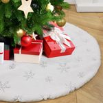 Faux Fur Christmas Tree Skirt 36 inch White Plush Tree Skirt Silver Snowflakes Tree Mat for Christmas Decorations