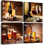 Kitchen wall decor Restoring ancient ways Still life Wine glass Wine barrel Canvas Prints Wall Art for Dining Room Bar Home Decorations 12x12 inch/4 piece restaurant posters decor Artwork Home decor