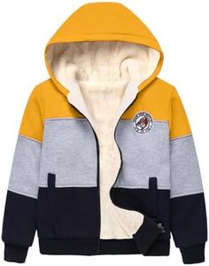 Gihuo Unisex Boy's Girl's Hoodie Sherpa Lined Jacket Zip Up Fleece Hooded Sweatshirt Winter Warm Coat Outerwear 4-12Y (US, Age, 9 Years, 10 Years, Yellow)