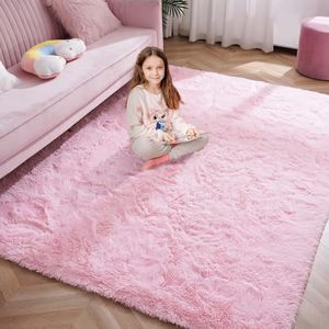 (Pink) - SANMU Soft Velvet Silk Rugs Simple Style Modern Shaggy Carpet Fashion Colour Bedroom Mat for Girls Home Decor,1.2m x 1.6m Pink