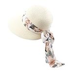 Classic Womens Summer Straw Sun Hats with Bow Tie Sun Protection Lightweight Breathable Foldable Colorful Roll up Floppy Beach Hats Wide Brim Baseball Hats for Girlfrend Gift (White)