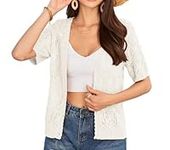 GRACE KARIN Women Vintage Shrug Sweater Spring Cropped Shrug Short Sleeve Button Front Knit Trendy Soft Knit White XXL