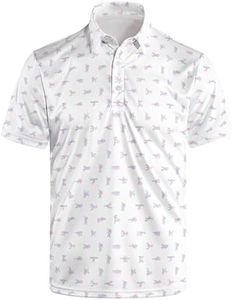 Funny Print Golf Shirts for Men Lightweight Dry-Fit Hawaiian Style Casual Polo with Stretch Fabric for Outdoor & Sports,White Hollow L