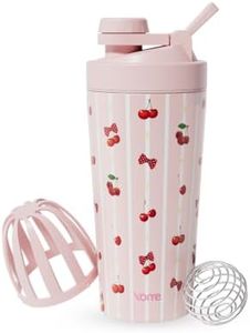 YOME 24oz Stripe Cherry Pink Stainless Steel Shaker Bottle – Double Wall Leakproof Protein Shaker Cup with Removable mixing grate & Ball, BPA-Free Metal Blender for Protein Shakes – Perfect for Gym