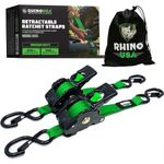 Rhino USA Retractable Ratchet Tie Down Straps (2PK) - 540kg Guaranteed Max Break Strength, Includes (2) Ultimate 2.5 cm x 3 m Autoretract Tie Downs with Padded Handles. Use for Boat or Cargo - Green