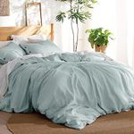 Bedsure Linen Duvet Cover King - Linen Cotton Blend Comforter Set, Soft & Cozy, 3 Pieces, 1 Duvet Cover 104x90 Inches and 2 Pillowcases, Spa Blue Color Cooling Bedding, Comforter Sold Separately