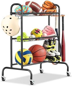 EXTCCT Basketball Racks for Balls, 3-Layer Small Ball Rack Ball Storage For Garage, Outdoor Rolling Ball Cart with Wheels, Two Basket for Basketballs Footballs Volleyball