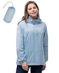 33,000ft Women's Lightweight Rain Jackets Hooded Breathable Packable Running Raincoats Active Trench Windbreaker with Hideaway Hood for Cycling Hiking (Foggy Blue-M/UK 12)