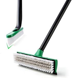 Eyliden 2 Pack Floor Scrub Brush Set, Floor Scrubber & Crevice Brush - 360° Rotating, Rubber Scraper, Stiff Bristles, Long Handle - Multi-Surface 3-in-1 Cleaning Kit for Tile Grout Shower Tub Sink