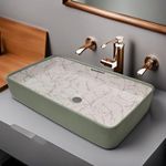 REMANENCE Designer Table Top Wash Basin For Bathroom | Ceramic Bathroom Sink | Wash Basin Over Counter Bathroom Basin (24 x 14 x 4 Inch) (LightGreen N White SL 64)