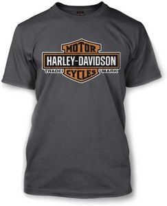 Harley-Davidson Men's Elongated Orange Bar & Shield Charcoal T-Shirt 30291961, Grey, Large