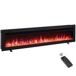 FlameKo Dilton 60"/152cm 3 in 1 Electric Fireplace, Freestanding, Wall Mounted, Recessed, 9 Colour Flame Effect, Media Wall Compatible, 900W - 1800W Heater, Remote Control