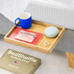 BedShelfie Bedside Shelf for Bunk Bed & Top Bunk, College Dorm Room Essentials, Loft Bed Accessories, Clip On Nightstand Snack Organizer, Floating Bed Side Table Tray Storage - Natural Wood Slide