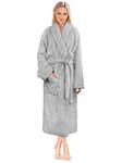 PAVILIA Premium Womens Plush Soft Robe Fluffy, Warm, Fleece Sherpa Shaggy Bathrobe, Light Gray, Large-X-Large