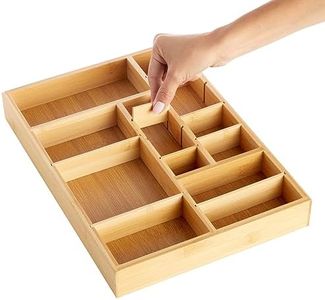 Juvale Bamboo Drawer Organizer Tray with 8 Adjustable Dividers for Kitchen Utensils, Cutlery (14 x 10 x 2 In)