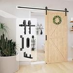 Barn Door Hardware Kit 5FT Heavy Duty Sliding Door Track Kit with Floor Guide and 2 Handles, Smoothly Hardware Kits for Interior and Exterior Fit 28"-30" Wide Door Panel (J Shape Hanger)