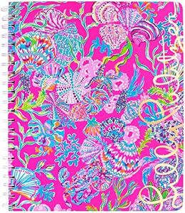 Lilly Pulitzer Large Pink Hardcover Spiral Notebook, 11" x 9.5" with 160 College Ruled Pages, Shell Me Something Good