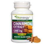 Vitanergy Super Strength Cinnamon Extract, Healthy Blood Sugar Level, Cardiovascular Support, 150mg, Ultra 20:1 Extract Rate (from 3000mg Dry Cinnamon) - 60 Capsules Supplement - One Capsule per Day-Made in Canada