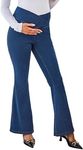 OUGES Womens Cotton Blend Stretchy V Cross High Waist Maternity Flare Jeans Bell Bottom Bootcut Jeans Pregnancy Must Haves Fall Clothes Trendy Denim Work Pants with Pockets 2025(Blue,XXL)
