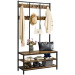 Yaheetech Large Coat Rack Stand, Hall Tree with 24 Hooks and Shoe Bench, 3-in-1 Design,Free Standing Clothes Hat Rack with Metal Frame for Hallway Entryway Living Room, Rustic Brown and Black