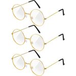 Frienda 3 Pairs Old Man Costume Glasses Santa Glasses Gold Round Glasses Clear Lens Glasses for Men Women Christmas Dress Up