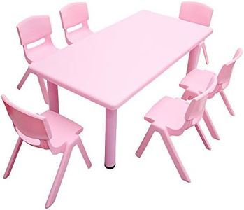 1.2M Kid's Adjustable Rectangle Pink Table & 6 Pink Chairs Set