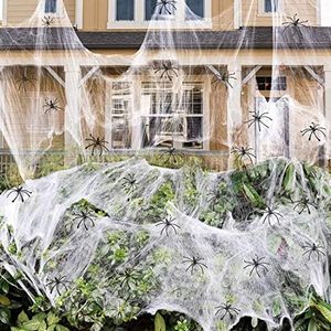 130sqm Halloween Spider Webs Decorations with 150 Extra Fake Spiders, Super Stretchy Cobwebs for Halloween Decor Indoor and Outdoor