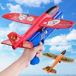 Ksera Airplane Toy Launcher, Airplane Launcher Gun with 2Pcs Foam Glider Plane, Launcher Airplane Toy for Birthday Gifts,Hand Throw Flying Airplane Toys for Boys Girls Kids 5 6 7 8 9 10 11 Years Old