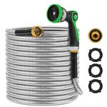 TOYSARC Metal Garden Hose 25ft, Commercial Grade Stainless Steel Water Hose with 10 Function Nozzle, Anti-Leakage with Copper Fittings, No-Tangle & No-Kink for Lawn, Car and Pet Cleanin - Green