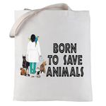 LEVLO Veterinarian Cosmetic Make Up Bag Veterinary Technician Gift Born To Save Animals Makeup Zipper Pouch Bag For Veterinarian Assistant Student, Save Animals Tote, L, Cosmetic Bag