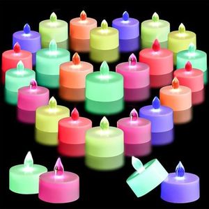 Candle - 24 Pack Flameless Tea Lights LED Battery Operated, 7 Color Changing Electronic Fake Candles, Decorations for Wedding, Party, Christmas, Halloween