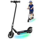Kids Electric Scooter, Up to 16 KMH EScooter with LED Display, 150W Motor Max 9km Range, 3 Speeds Adjustable, 6" Solid Tire, Double Brake, Magnetic Charging,Colorful Lights (Gifts for Kids Ages 6-14)