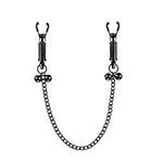 Nipple Clamps with Chain, Adjustable Weight Metal Nipple Clamps for Men Women, Non-Piercing Metal Stimulator Nipple Clips (Black)