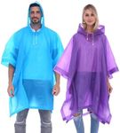 RUISHYY Rain Ponchos for Adults (2 Pack), Reusable EVA Rain Poncho Portable Rain Coats for Men and Women Waterproof with Hood (Purple Blue)