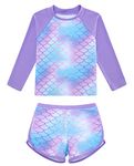 TUONROAD Long Sleeve 2 Piece Swimsuit for Girls 5-6 Years Mermaid Bathing Suit Outfit Sun Protection Swimming Set Holiday Summer Beach