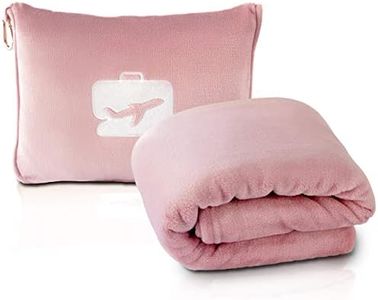 EverSnug Travel Blanket and Pillow - Ultra-Soft, Compact & Lightweight, 65x40 Inches, with Carry Case, Luggage Sleeve & Backpack Clip for Airplane Comfort (Light Pink)
