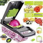 Maverick Vegetable Chopper 12 in 1 Kitchen Slicer and Dicer with 12 Replaceable Stainless Steel Blades Manual Cheese Slicer and Onion Chopper with Container for Easy Cutting of Fruits and Vegetables