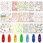 Nail Stickers for Kids Nail Art, Shynek 20 Sheets Girls Nail Sticker Cute 3D Self-Adhesive Nail Art Stickers Flowers Strawberry Fruits Nail Decals for Kids Woman Girls Party Favors