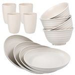 12pcs Wheat Straw Dinnerware Sets Unbreakable Microwave Safe Lightweight Bowls, Cups, Plates Set-Reusable, Dishwasher Safe, Eco Friendly