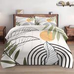 WeCozy Comforter Set Queen Size with 2 Pillowcases, Mid Century Leaf Bedding Set for Kids and Adults, Summer Green Geometric Soft Comforter Set for Bedroom Bed Decor