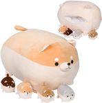 PixieCrush Stuffed Dog Toy - Cute Plushies Shiba Inu Mommy with 4 Puppies - Adorable Plush Pillow for Imaginative Play - Puppy Surprise Soft Animal Toy Set for Girls - Stuffed Animals for Ages 3-8