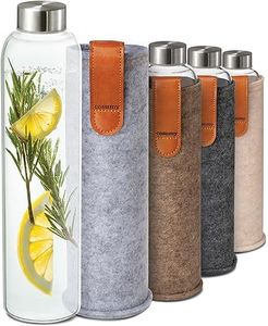 Cosumy Gourde verre avec Housse en Feutre 750ml - Compatible Lave-vaisselle - Étanche - Sans BPA - Convient pour Boissons Gazeuses - (Gris)