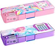 Henoyso 2 Pcs Multifunctional Pencil Box for Girls Cute Pencil Case Plastic Pencil Case with Calculator and Pencil Sharpener Pencil Pouch Gifts(Unicorn, Mermaid)