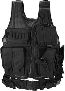 Procase Gilet Tactique Militaire Mesh, Veste de Combat avec Ceinture pour Airsoft Jeu CS Militaire-Noir
